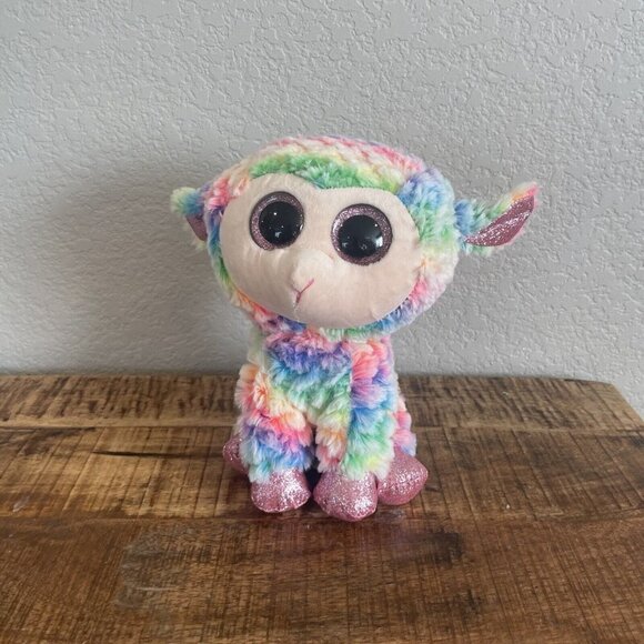 TY BEANIE BOOS DAFFODIL 9" LAMB rainbow plush animal big eyes Easter - Picture 2 of 8
